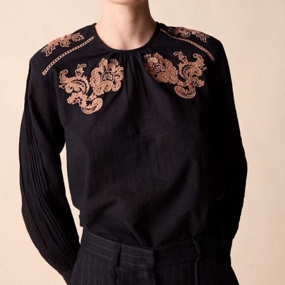 St. Roche Mortimer Blouse in Black with Gold Embroidery. Size 6. NWT! - Picture 3 of 10